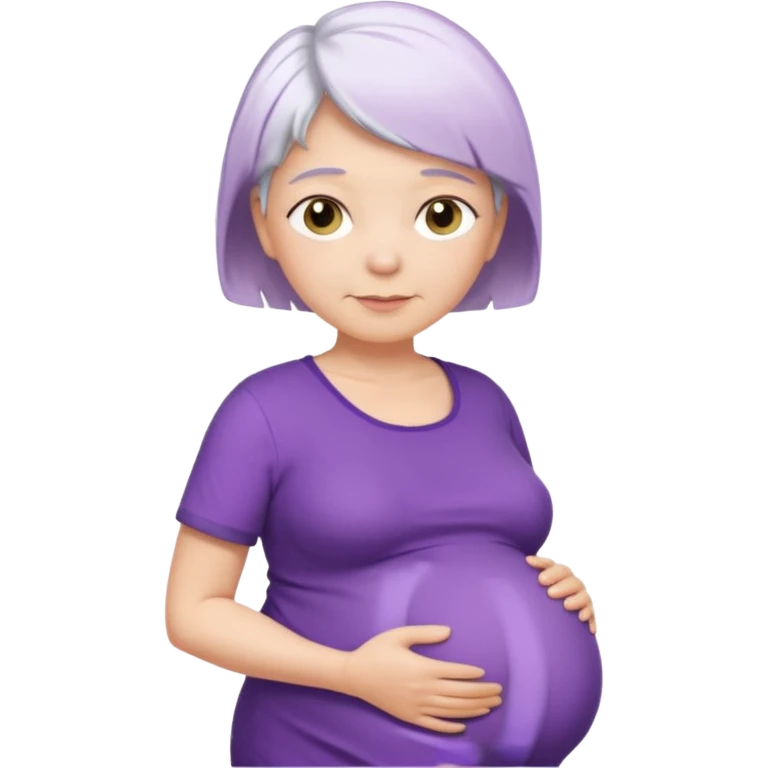 pregnant older woman with purple shirt and short white hair, head, neck and abdomen emoji