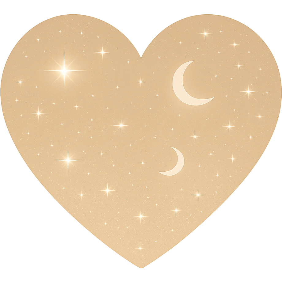 Modify the heart with a night sky gradient to beige night theme with a beige gradient, more stars, and a soft glow. Remove the background entirely  emoji