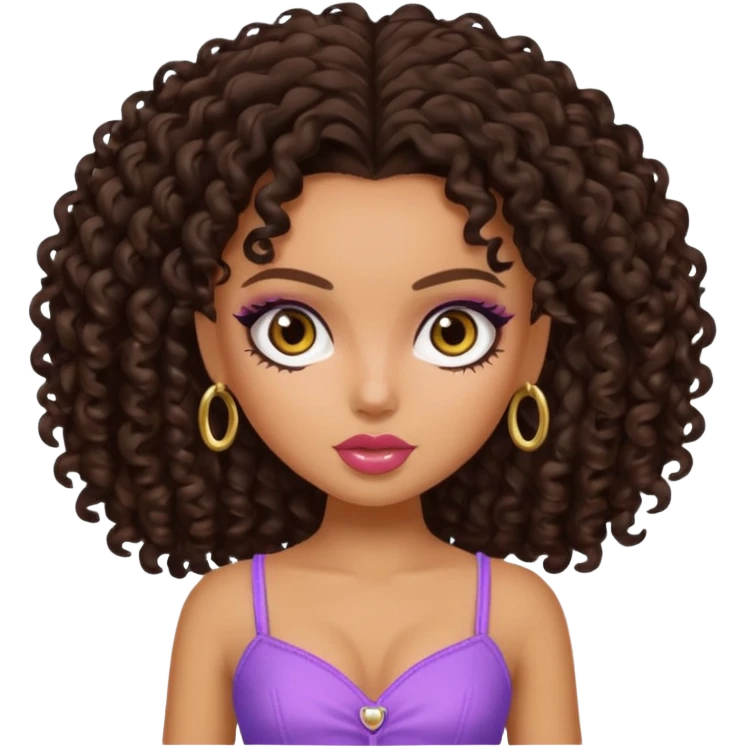 pretty bratz baddie, dark brown curly head, tan skin emoji