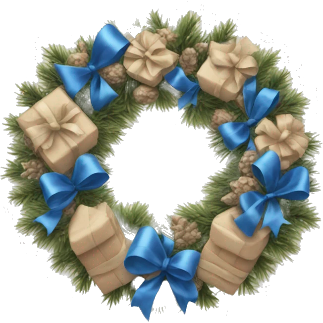 Realistic beige and blue  christmasy wreath emoji