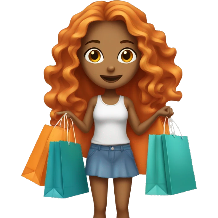 Tan girl with long wavy orange hair holding shopping bags emoji