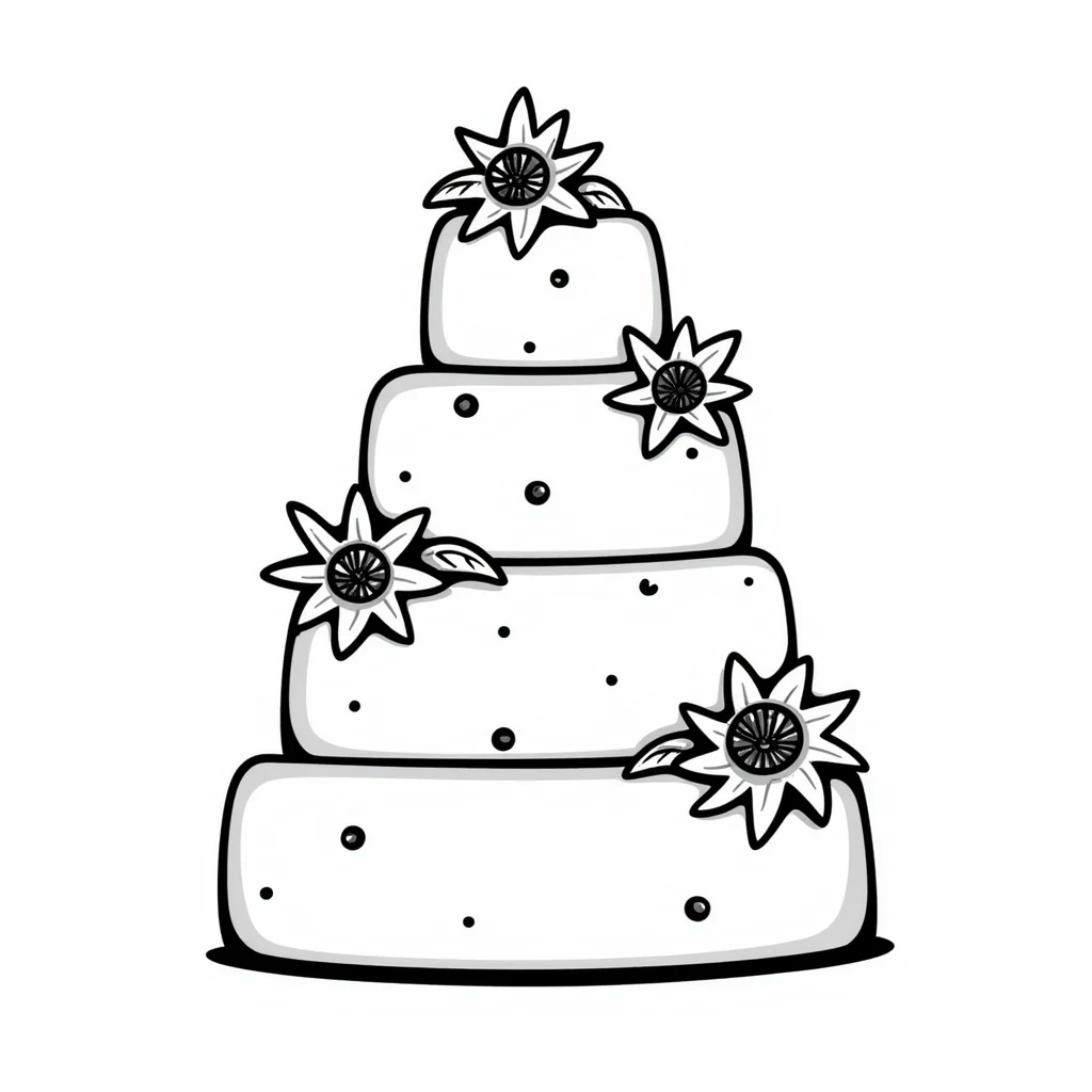 elegant wedding cake with flowers, hand-drawn look emoji