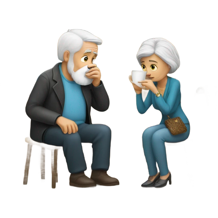 White old Man miserable and drinking coffee while wife shops for jewelry  emoji