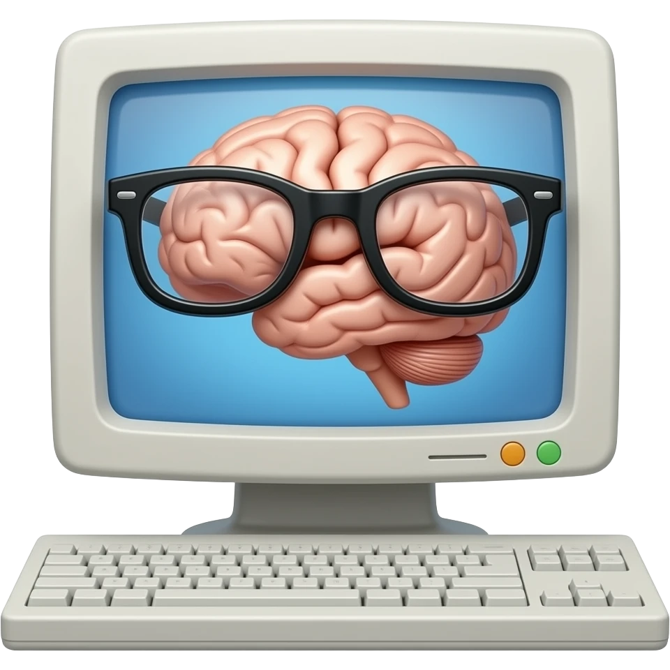 a computer with a big brain and glasses emoji