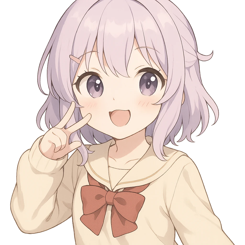 Cute anime-style юки суо with soft colors and a playful expression emoji