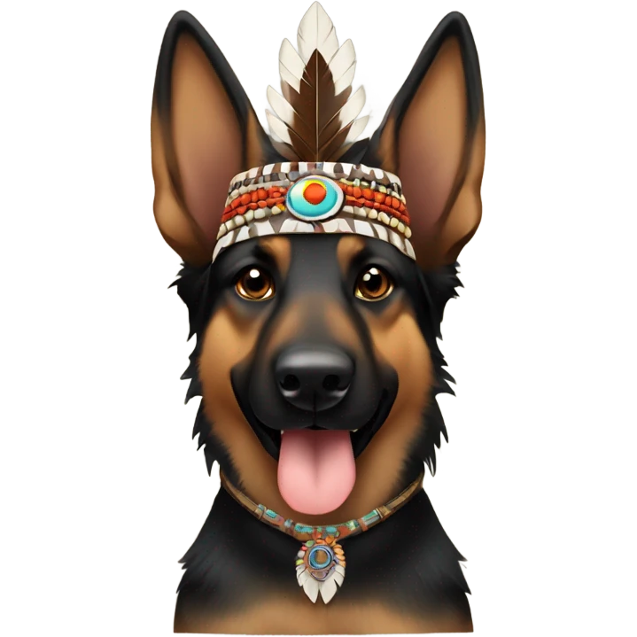Black and brown German shepherd with Indian chief headdress emoji