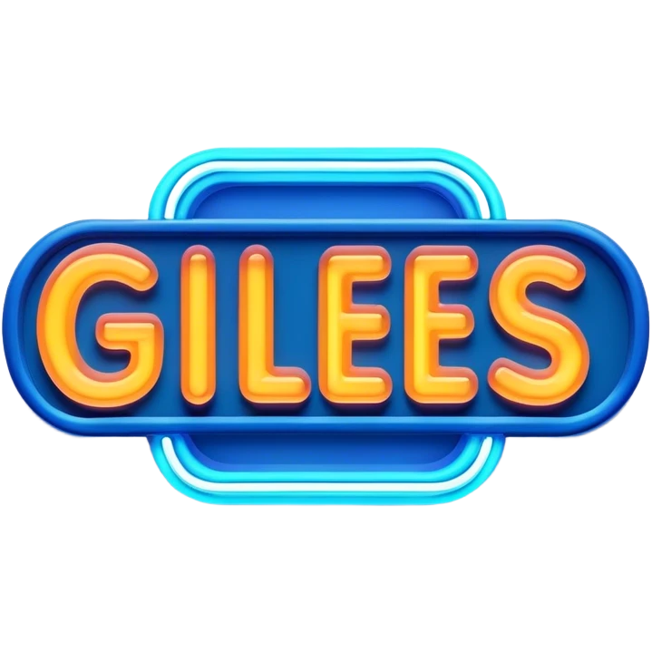 Blue neon sign with the word Giles emoji