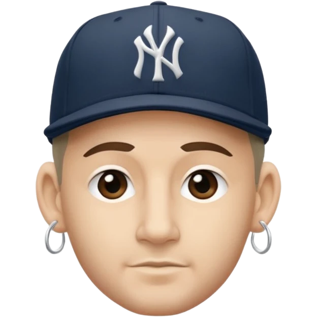 Hazme un moreno con aretes pequeños en las orejas con mucho volumen atrás una gorra plana new York yankee  emoji
