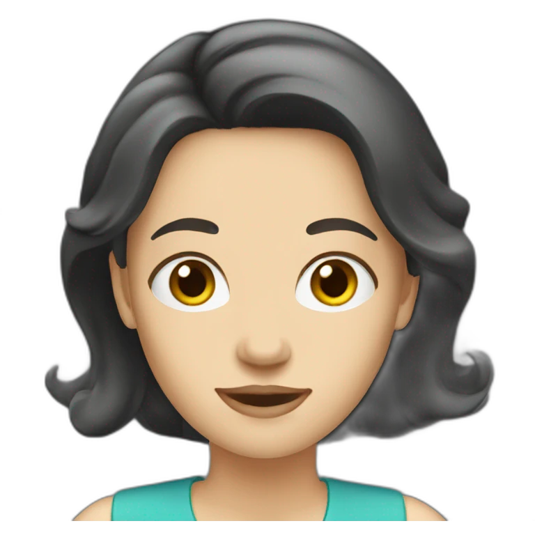 white woman dark hair presenting a slide emoji
