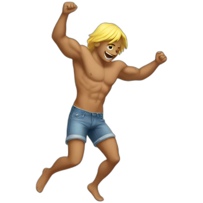Shirtless guy dancing under raining money  emoji