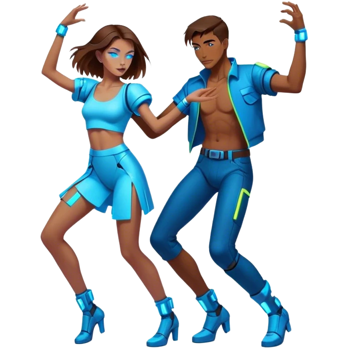 Neon cyberpunk style 
girl with brown hair and blue eyes dance with man emoji
