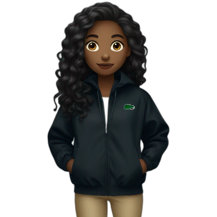 Lacoste bag black girl with long hair with black lacoste windbreaker emoji