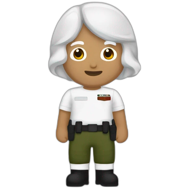 hommbre cabello castaño con ghorra roja y con la palabra SMM cara blanca y playera blanca con la frase SMM militar emoji