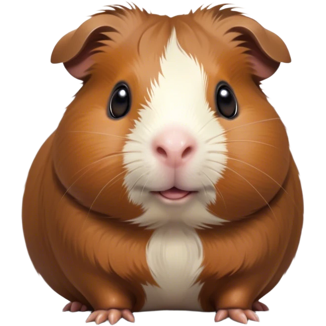 Cinematic Cute Brown Guinea Pig Portrait Emoji, Head tilted playfully and inquisitively, showcasing a velvety brown coat with a natural sheen, round, sparkling dark eyes filled with curiosity, Simplified yet irresistibly adorable features, highly detailed, glowing with a warm, friendly glow, high shine, affectionate and lively, stylized with a touch of whimsy, bright and endearing, soft glowing outline, capturing the essence of a mischievous yet loving guinea pig, so playful it feels like it could nuzzle out of the screen into your arms! emoji