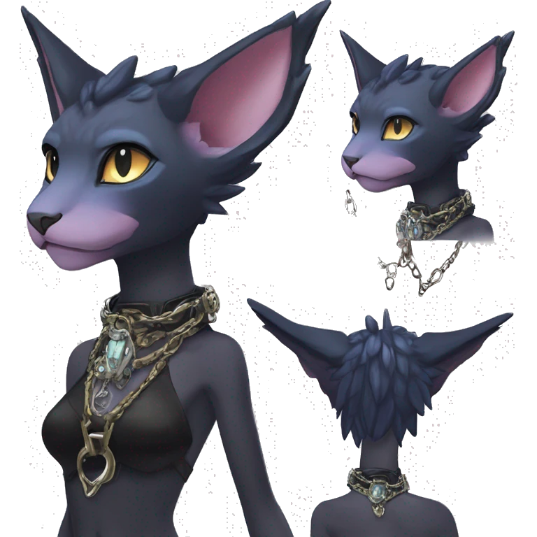 cool punk kawaii edgy distinguished pretty elegant beautiful fantasy black ethereal nargacuga-Noivern-sphynx-Quiana-Fakemon collar harness chains necklace full body emoji