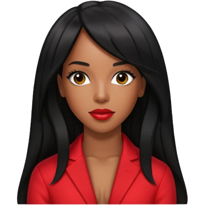 Kelly Rowland from Destiny's Child with long jet black hair, red outfit emoji
