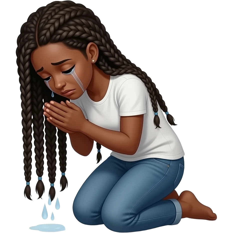show a black women long braids on their knee begging really sad, the spirit form ascending emoji