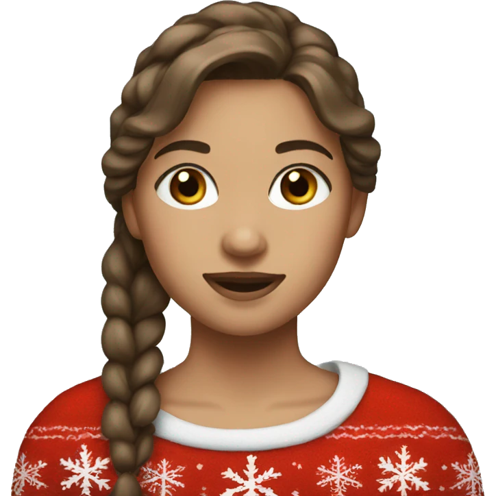 Girl with brown hair in Christmas sweater emoji
