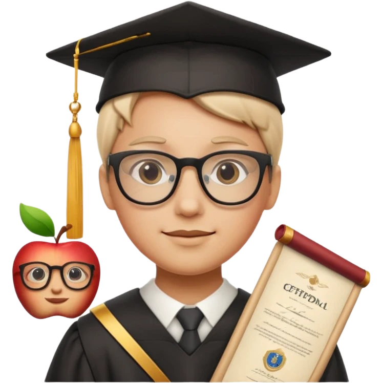 face with glasses and a diploma scroll, representing certified experience, classic apple emoji style emoji