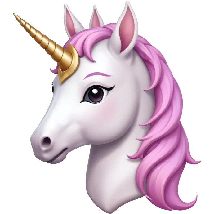 anthropomorphised female unicorn ballerina, horse-like unicorn face with muzzle, mane, ears, prominent horn, head and shoulders, standard pose emoji