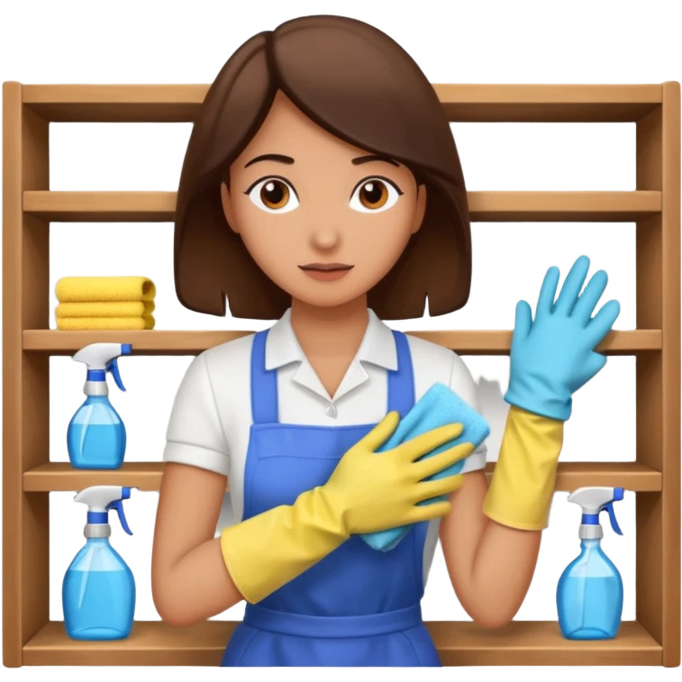 woman anxious cleaning a shelf emoji
