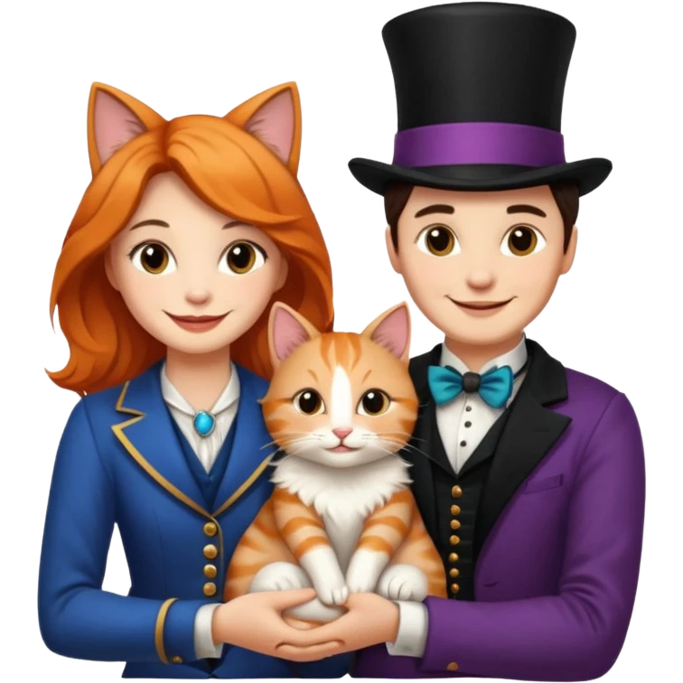 magician couple and their pet cat emoji