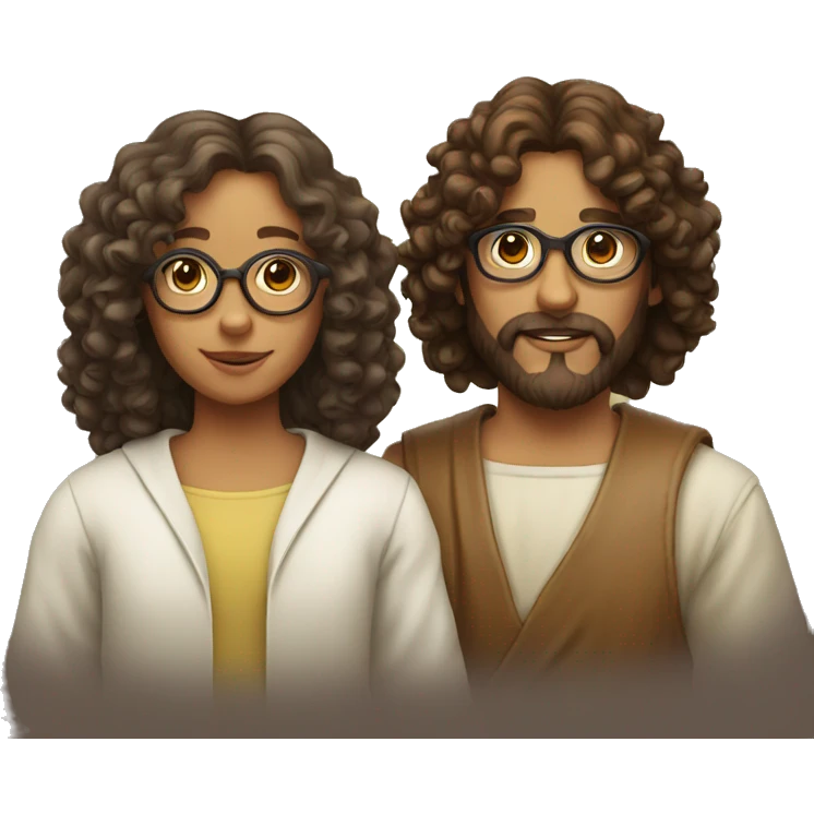 Jesus and a girl with curly hair wearing glasses emoji