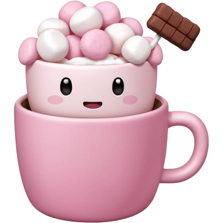 Kakao in pinker Tasse mit pink weißen mini marshmallow ohne Gesicht, ästhetisch emoji