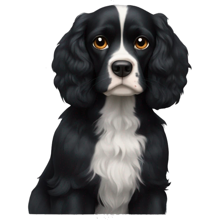 Small completely black king spaniel with black fur on his whole face and white fur on chest emoji