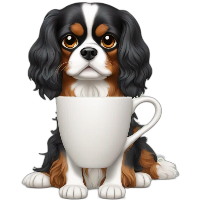 King Charles cavalier dog drinking coffee emoji