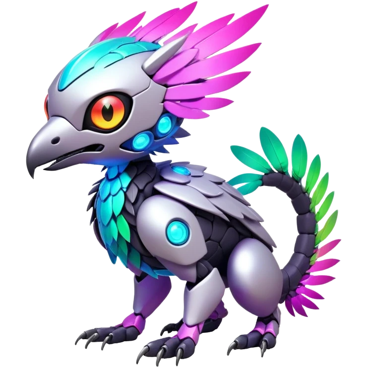 Tropical futuristic lush warm-colored modern colorful neon-colored cyber-Fakémon-Digimon-Trico-creature emoji