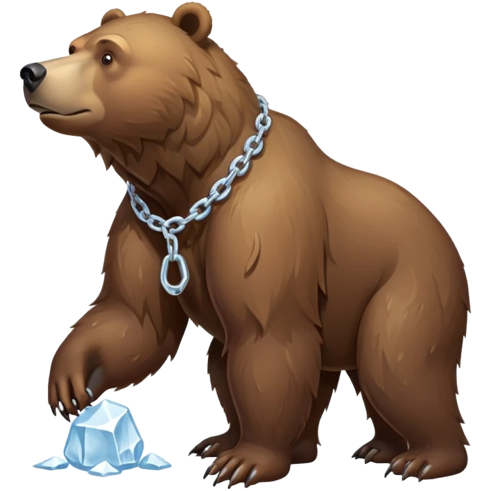 Full-body realistic brown bear on all four legs shown from head to tail, serious expression, complete view of the entire bear with simple ice chain around neck emoji