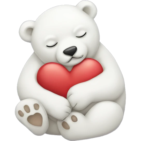 Baby polarbear sleeping holding a heart emoji