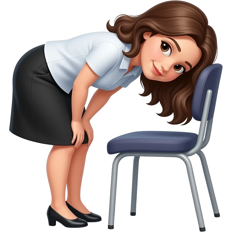 Dark brown hair woman bent over chair emoji