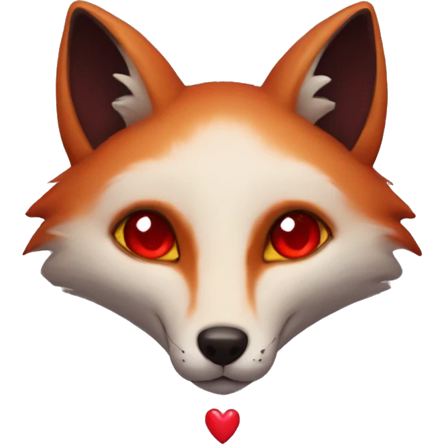 dark red fox face with tiny red heart instead of eyes emoji