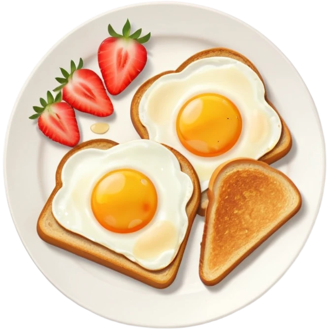 “Minimal emoji-style breakfast icon, flat design, rounded shapes, bright colors, white background, iOS emoji aesthetic, breakfast plate with toast, egg, and fruit emoji