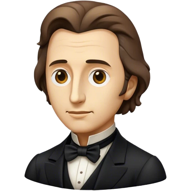 Cinematic Realistic Chopin Pop Culture Emoji, featuring an evocative portrayal of the legendary composer rendered with delicate textures and emotive, dynamic lighting. emoji