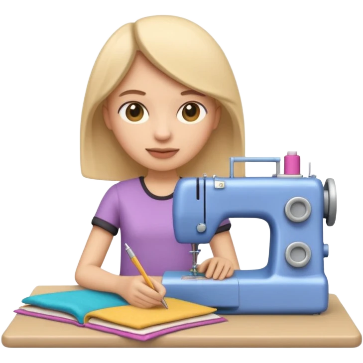 A 3D emoji with a apple Memoji style that the depicts a person who is learning to become a fashion designer as her highchool extended profile. She is young in a highschool age. She has items that are familiar with this job in the field emoji