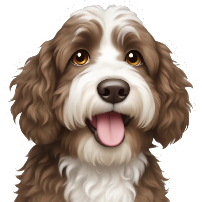Brown and white aussiedoodle dog emoji
