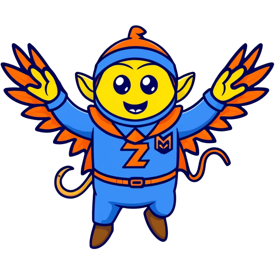 Wicked witch's flying monkey minion with bat wings, grimacing face, wearing blue uniform and fez cap emoji