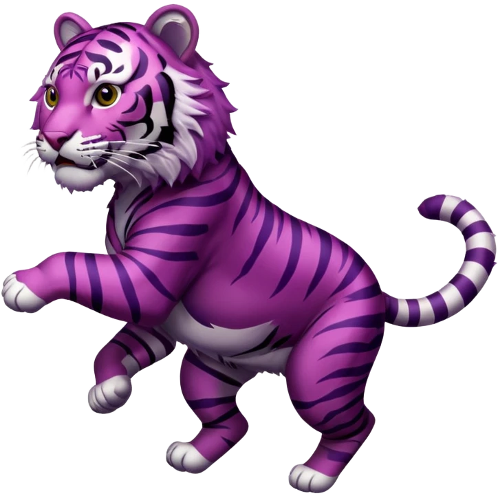 purple furred tiger with burgundy stripes jumping emoji