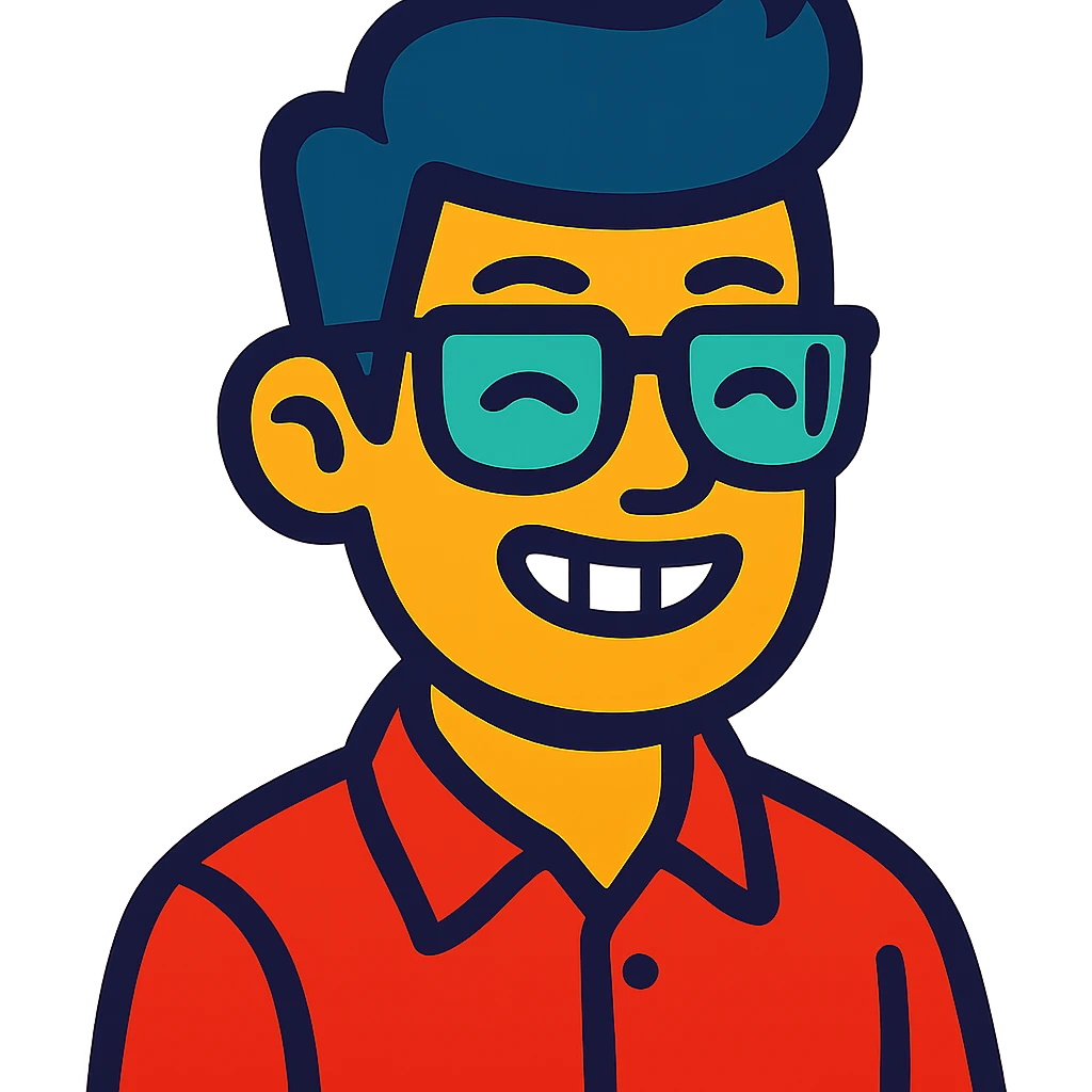 asian nerdy man with glasses, vibrant toon style emoji