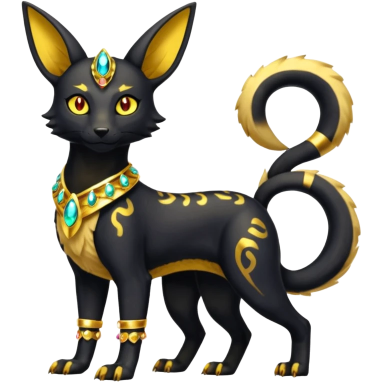 Shiny 4-legged Umbreon-Anubis-Salandit-Bastet-fusion, full body emoji