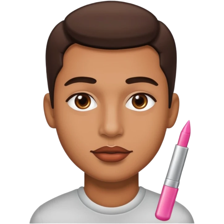 Man with lip gloss on and makeup emoji