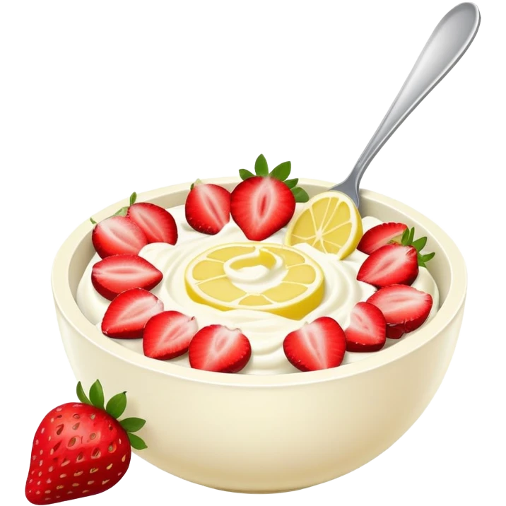 yoghurt bowl with stawberry and lemon emoji