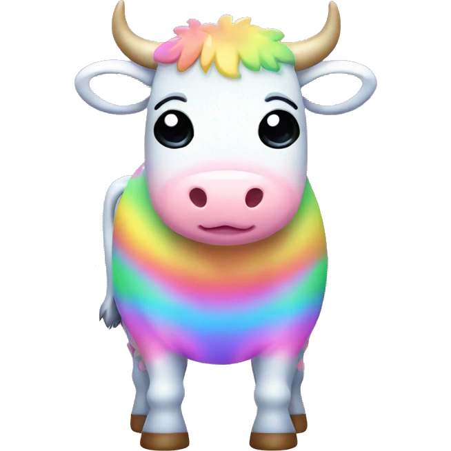 Kawaii pastel rainbow cow with neon shirt   emoji