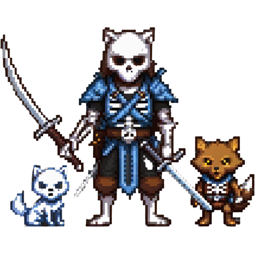 ninja skeleton with swords and a brown wolf emoji