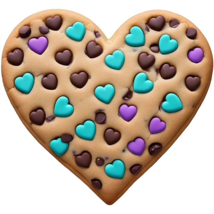 Purple and teal chocolate chip cookie heart emoji