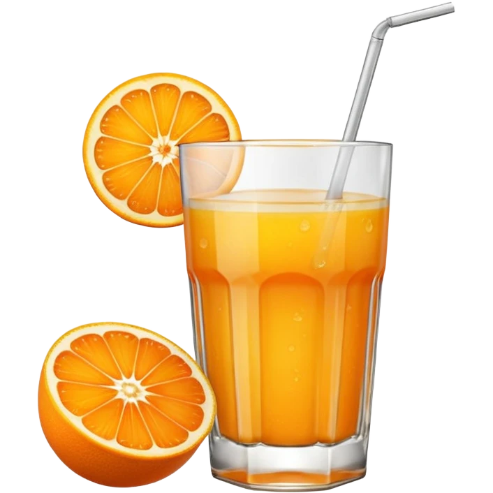 A glas of orange juice. Without a straw. With a slice of orange next to it on the bottom emoji