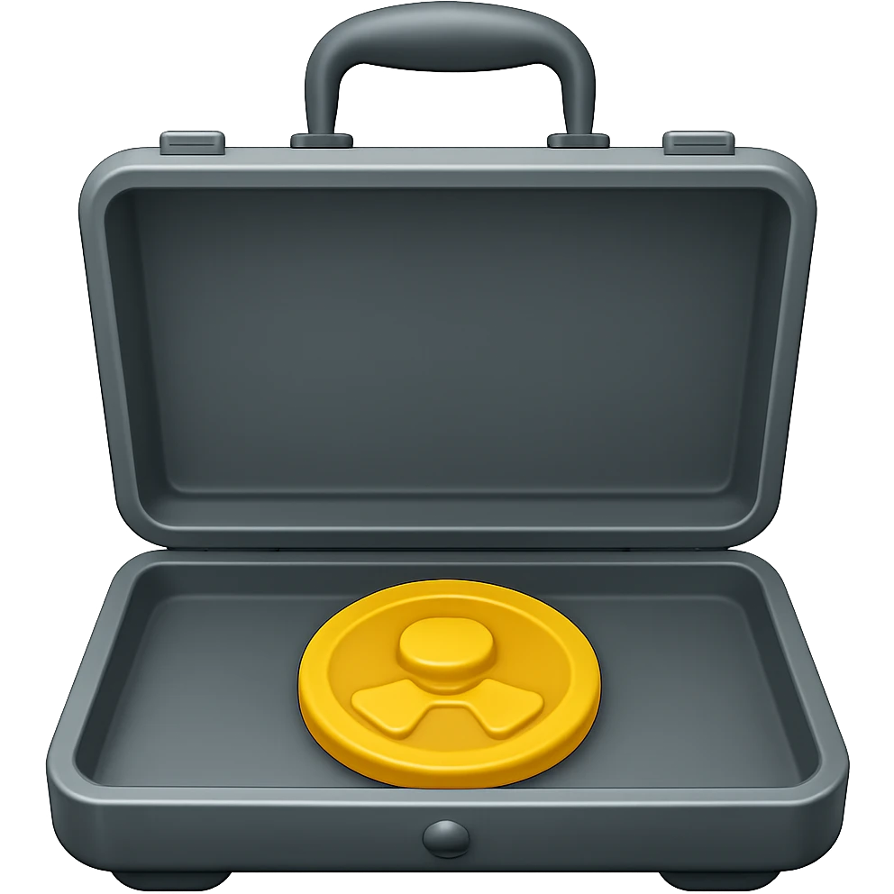 Make the nuclear suitcase open with a button. Keep the background transparent. emoji